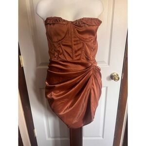 Y2K Rust Satin Corset Mini Dress Formal Prom Indie